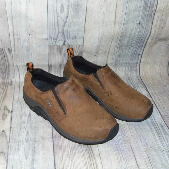 MERRELL Jungle Moc Nubuck Waterproof Brown Slip On Mocs Mens Size 10 Wide - Picture 1 of 7